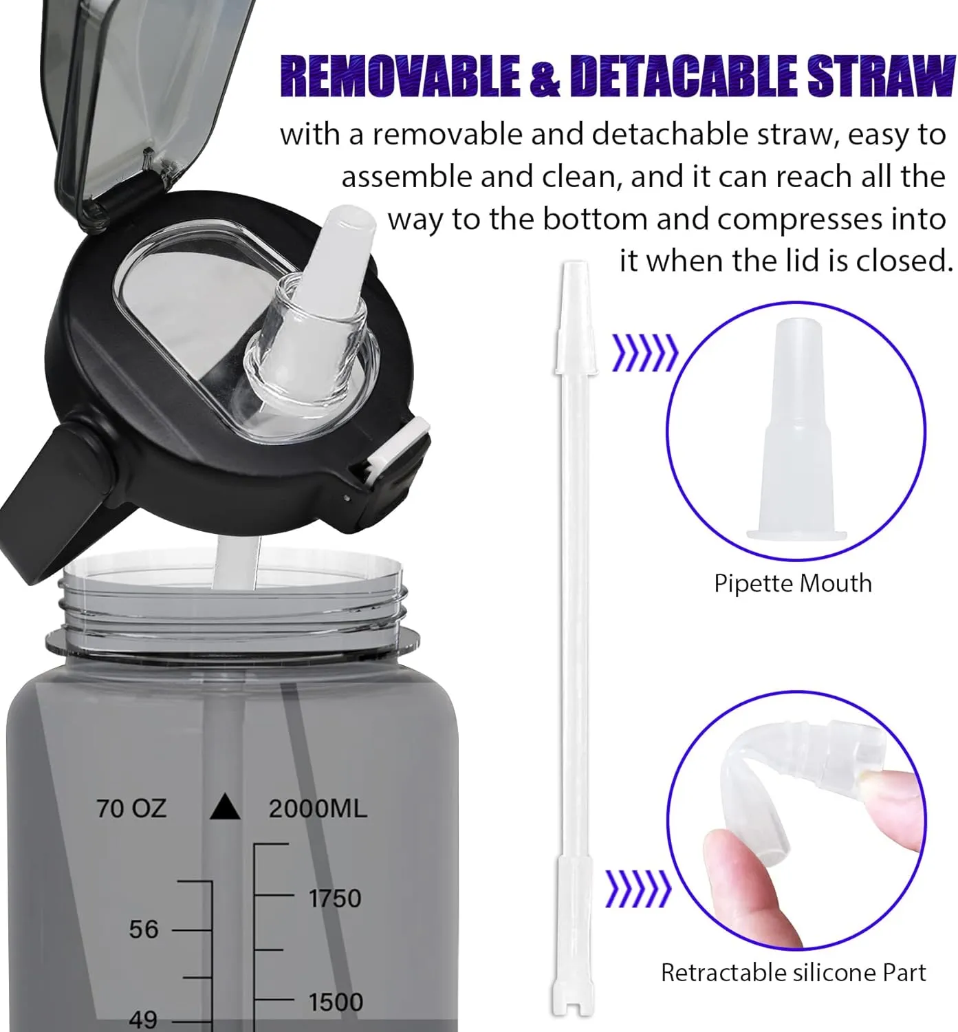 Half Gallon Water Bottle with Sleeve, 64OZ Motivational Water Bottle with Straw & Time Marker, BPA Free Leakproof Large Sports Water Bottle, Reusable Water Jug for Workout Gym Sport