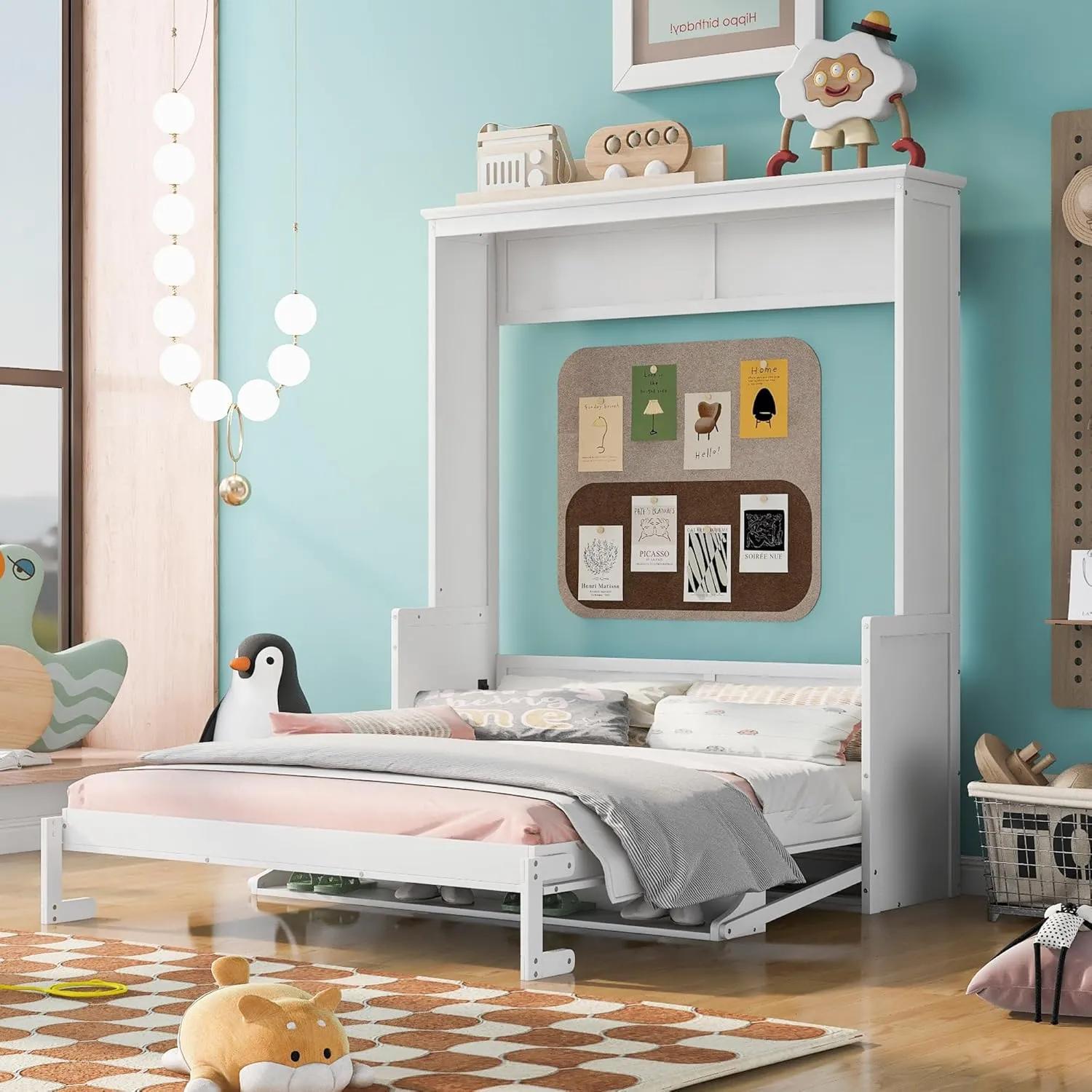 Harper & Bright Designs Queen Size Murphy Bed with a Storage Shelf, Space-Saving Wall Bed for Multipurpose Guest Room or Home Office - White