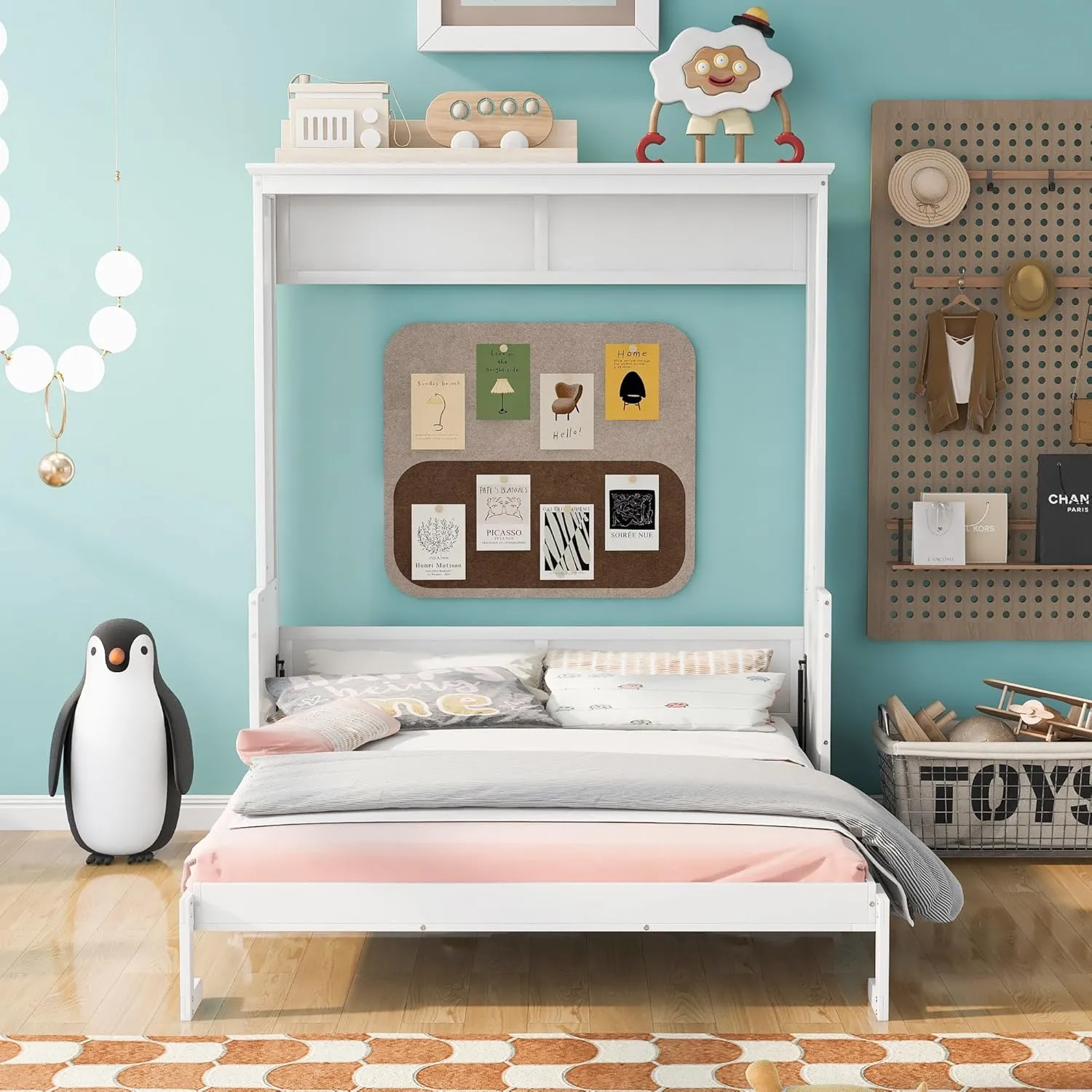 Harper & Bright Designs Queen Size Murphy Bed with a Storage Shelf, Space-Saving Wall Bed for Multipurpose Guest Room or Home Office - White
