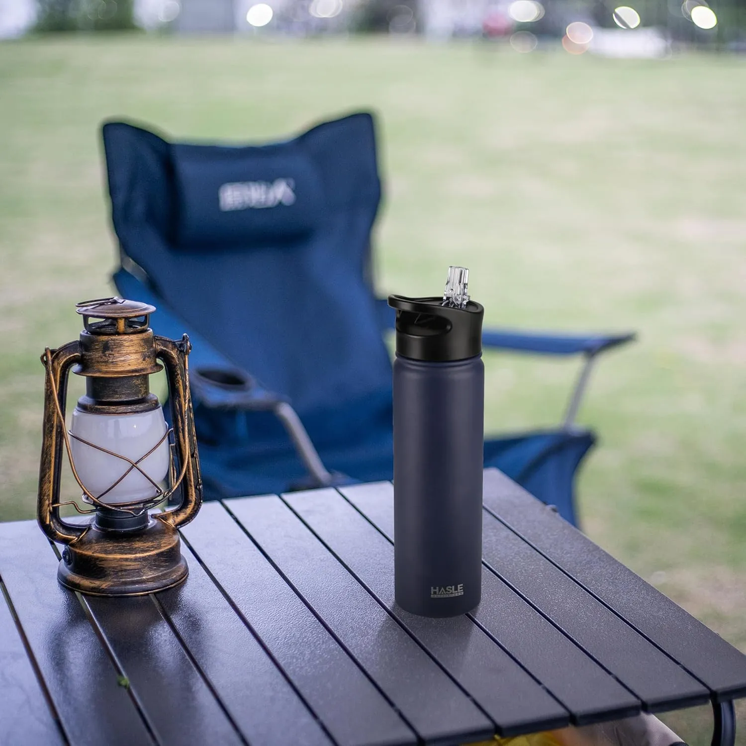 HASLE OUTFITTERS Insulated Water Bottle 22 oz Double Wall Stainless Steel Water Bottle Wide Mouth with Straw Lid & Spout Lid Keeps Cold or Hot(Navy,1)