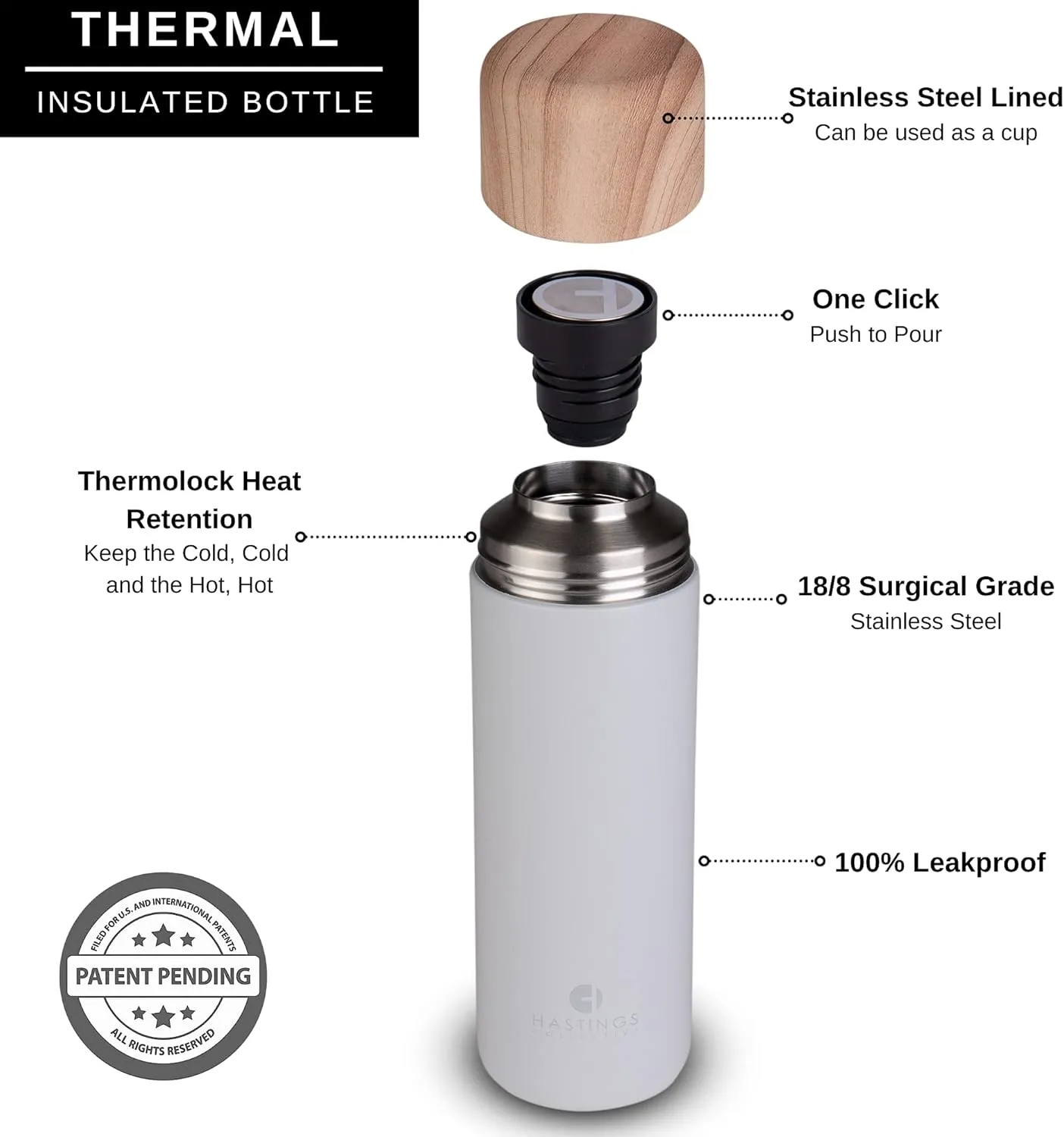 HASTINGS COLLECTIVE FIKA Slim Coffee Travel Mug Tumbler - Stainless Steel Vacuum Insulated Thermos Cup with Spill Proof Lid, 17oz (500ml) (Gray)