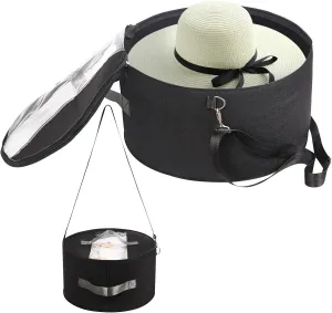 Hat Organizer for Women and Men, Round Hat Storage Box Portable Felt Hat Container Foldable Hat Holder with Dust Proof Lid, Hat Rack for Closet or Travel (17" D x 10" H, Black)