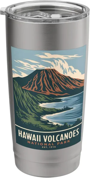 Hawaii Volcanoes National Park Vintage Camping Men Women Stainless Steel Insulated Tumbler