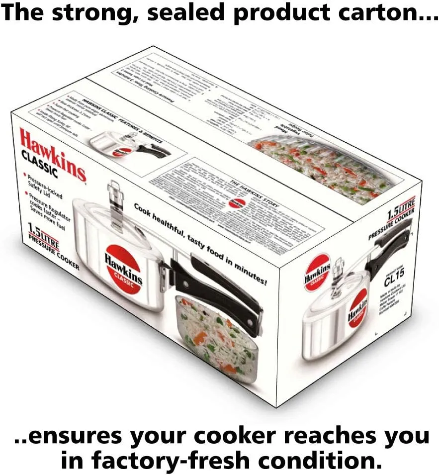 Hawkins Aluminium 1.5 Litre Classic Pressure Cooker,Best Inner Lid Cooker,Small Cooker,Silver(Cl15)