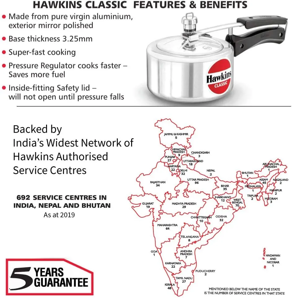 Hawkins Aluminium 1.5 Litre Classic Pressure Cooker,Best Inner Lid Cooker,Small Cooker,Silver(Cl15)