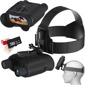 Head-Mounted Night Vision Goggles for Adults 8X Digital Zoom HD Infrared Binocular for Viewing 1312ft/400M with Recording o/Video in 100% Darkness with 32GB SD Card for Fast MICH Helmet