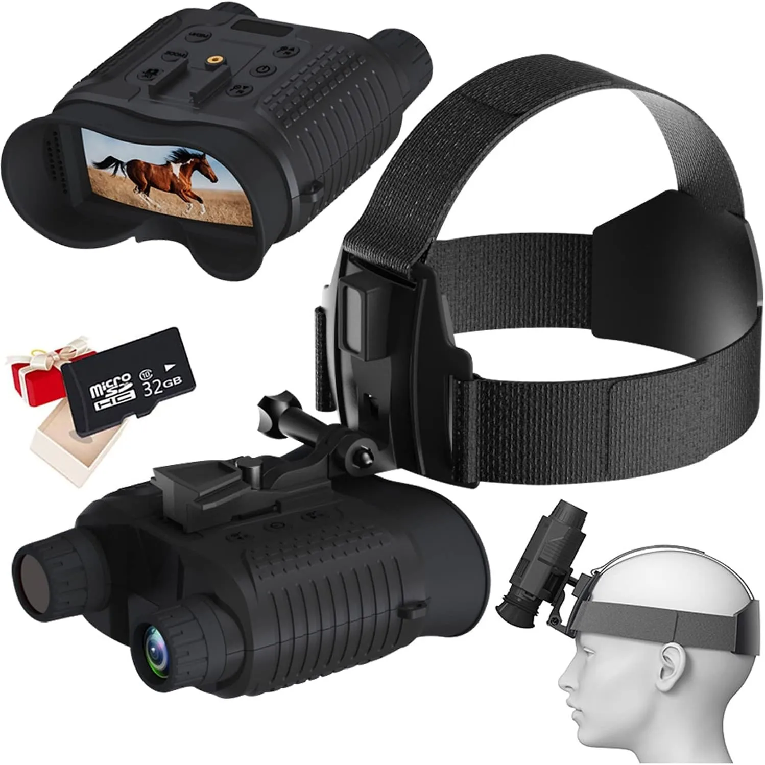 Head-Mounted Night Vision Goggles for Adults 8X Digital Zoom HD Infrared Binocular for Viewing 1312ft/400M with Recording o/Video in 100% Darkness with 32GB SD Card for Fast MICH Helmet