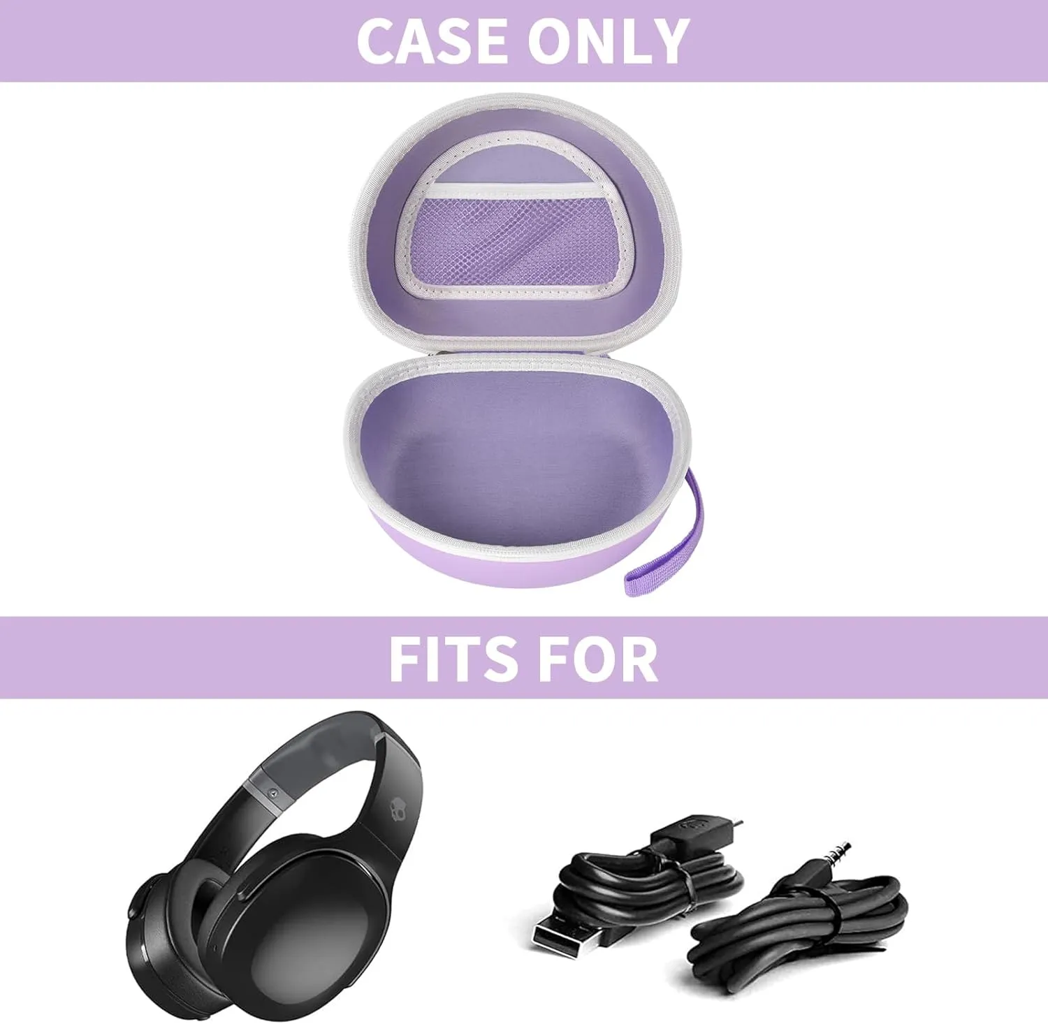 Headphone Case for Skullcandy Crusher/Hesh/Evo Wireless Over-Ear Bluetooth Earphones, for Beats Studio Pro/ 3/Solo 4/3/2 Headphones and More Noise Cancelling Foldable Headset - Hard Box Only - Purple