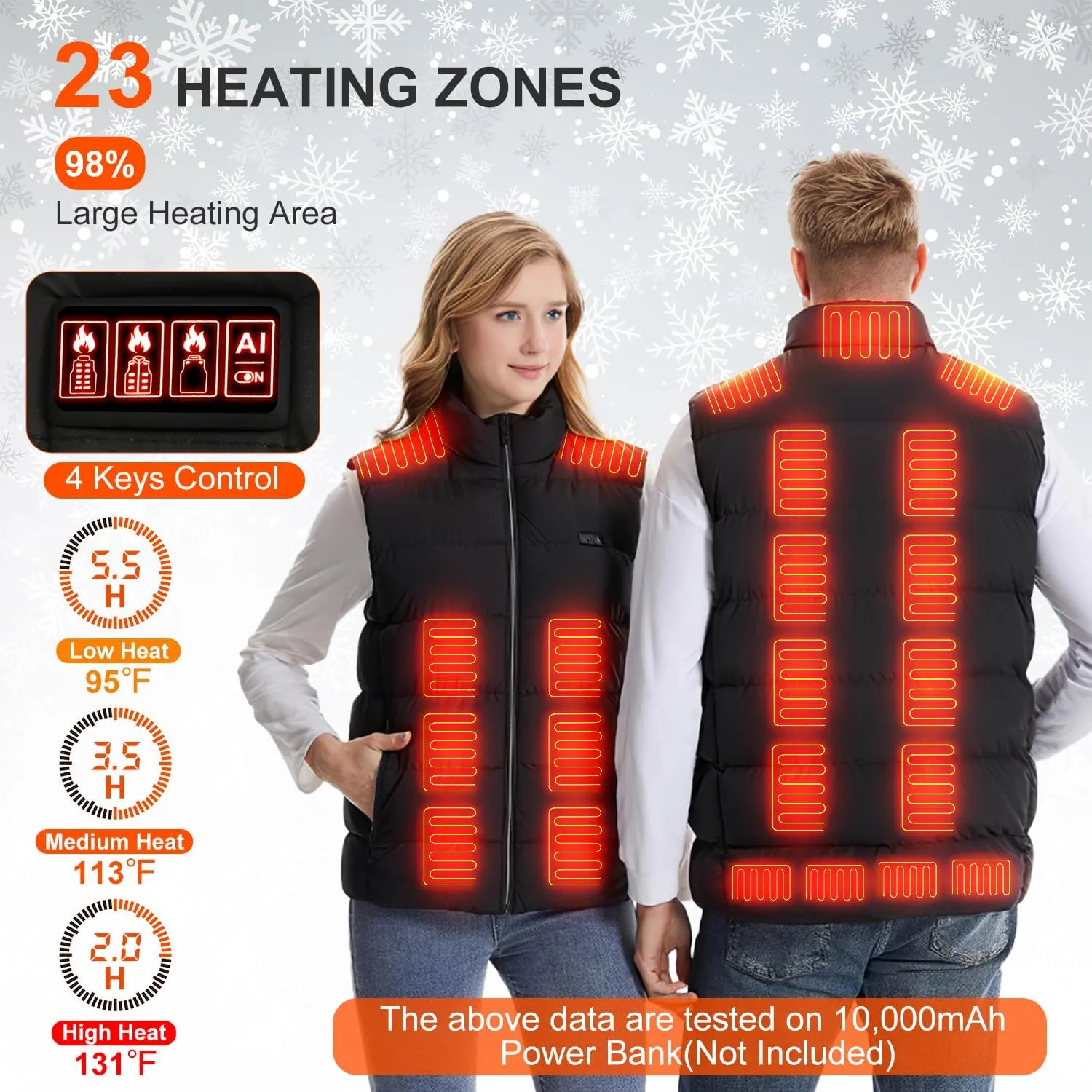 Heated Vest for Men & Women - 23 Heating Zones 3 Heat Levels USB Powered Heated Jackets for Men