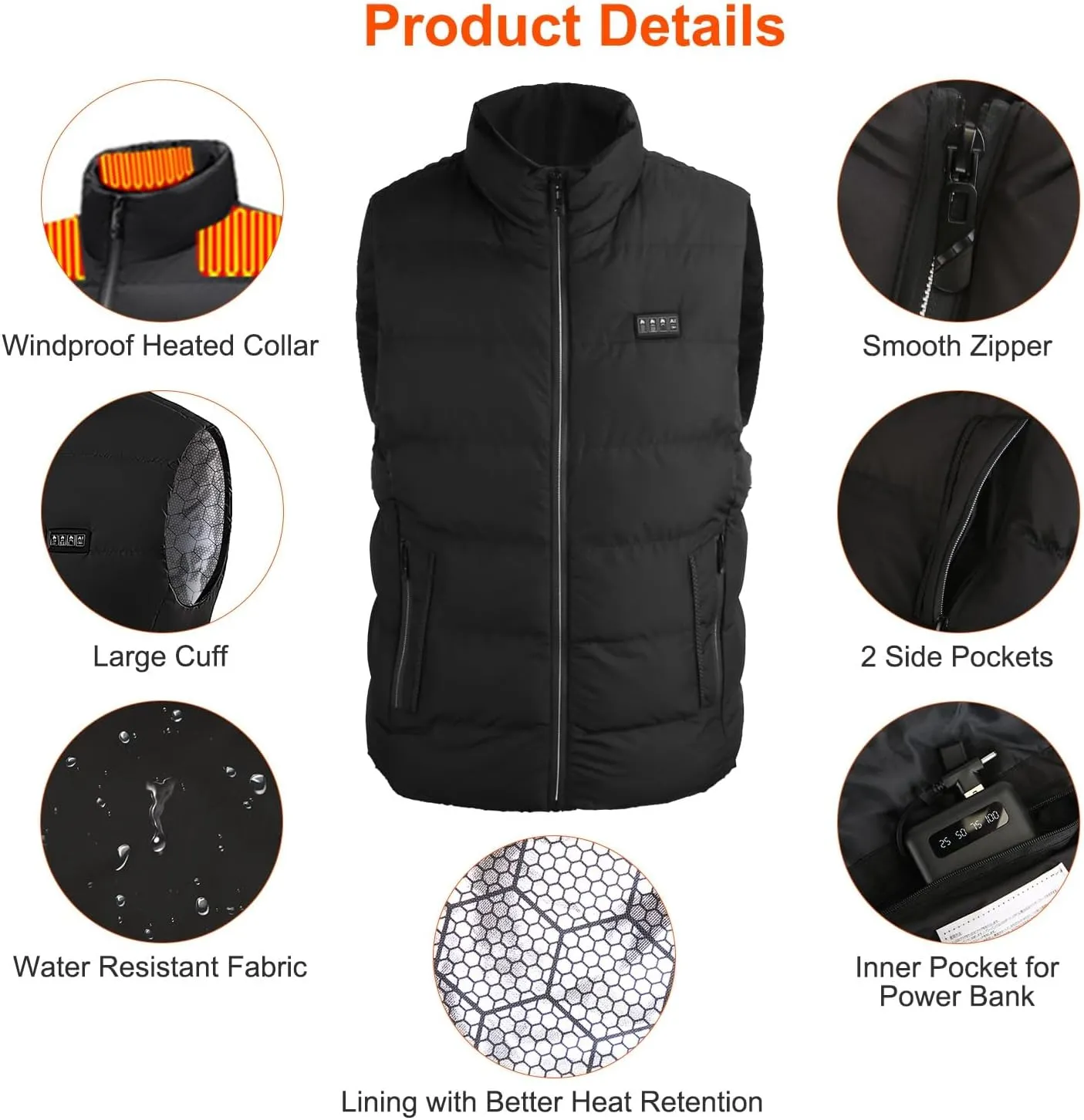 Heated Vest for Men & Women - 23 Heating Zones 3 Heat Levels USB Powered Heated Jackets for Men
