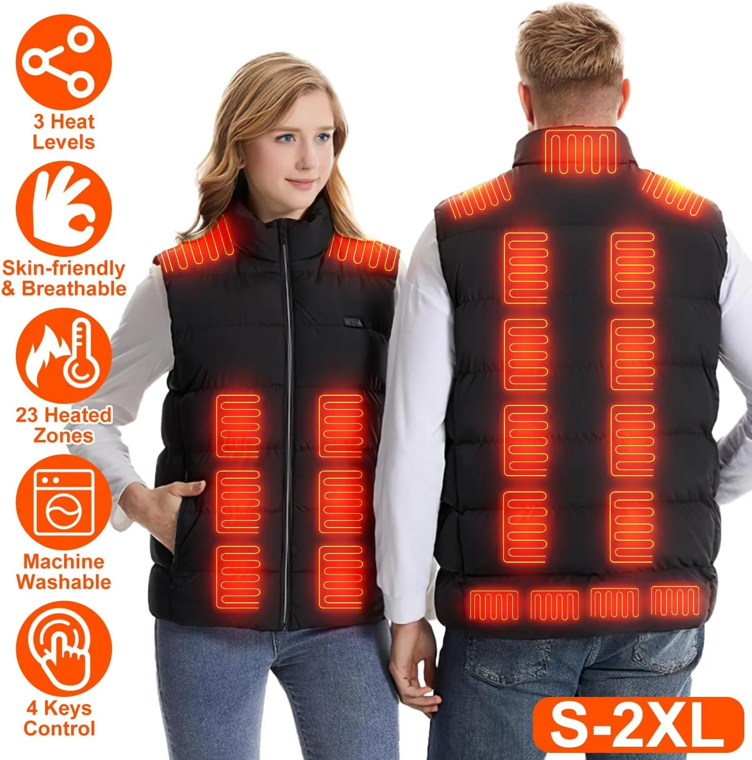 Heated Vest for Men & Women - 23 Heating Zones 3 Heat Levels USB Powered Heated Jackets for Men