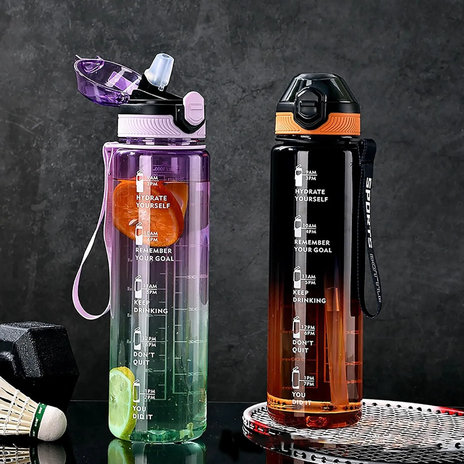 HELLORSO 32oz Water Bottle, Leakproof BPA & Toxic Free, Motivational Water Bottle with Times to Drink and Straw, Fitness Sports Water Bottle with Strap for Office, Gym, Outdoor Sports (Purple)