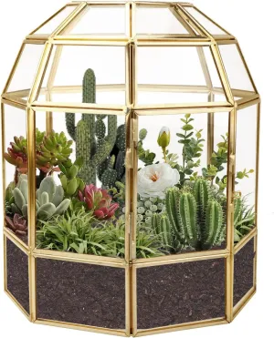 HighFree Large Glass Birdcage Terrarium Handmade, Clear Centerpiece Display Box, Indoor Terrariums for Succulent, Cacti, Air Plants, Miniature Fairy Garden (7x7x9 inch)