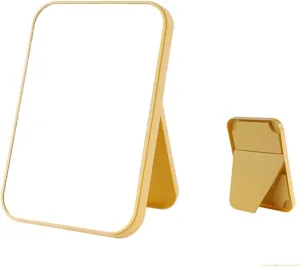 HIHELO Household Makeup Mirror Desktop Foldable Standing High-Definition Makeup Mirror Portable Square Makeup Mirror (Color : Yellow, Size : M)