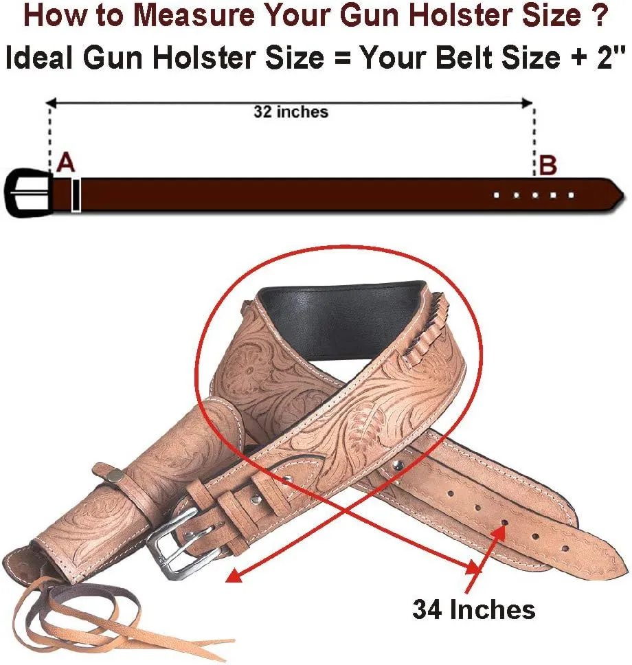 HILASON Western Right Hand Gun Holster Rig 44/45 Caliber Leather Cowboy | Cowboy Gun Holster | Holster | Leather Gun Holster