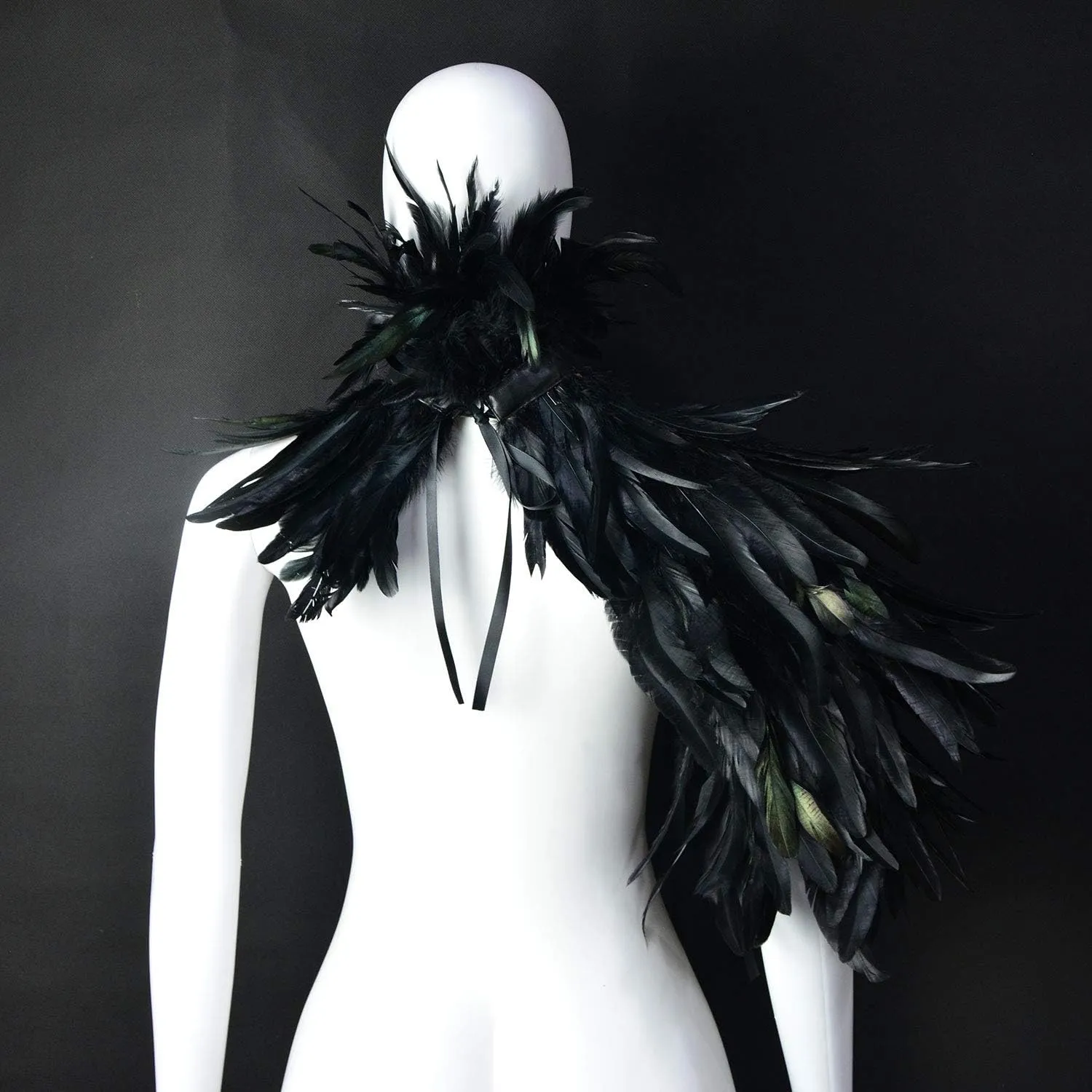 HOMELEX Black Witch Feather Collar Crow Shawl Costume Halloween Swan Wings Accessories Cape for Women