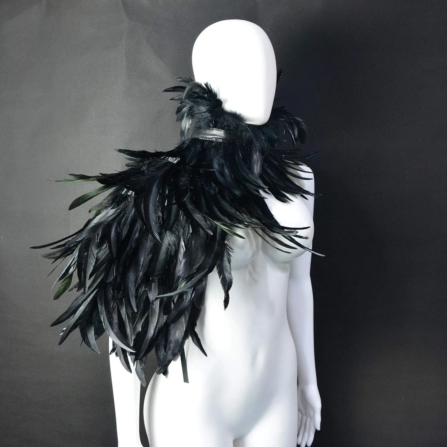 HOMELEX Black Witch Feather Collar Crow Shawl Costume Halloween Swan Wings Accessories Cape for Women
