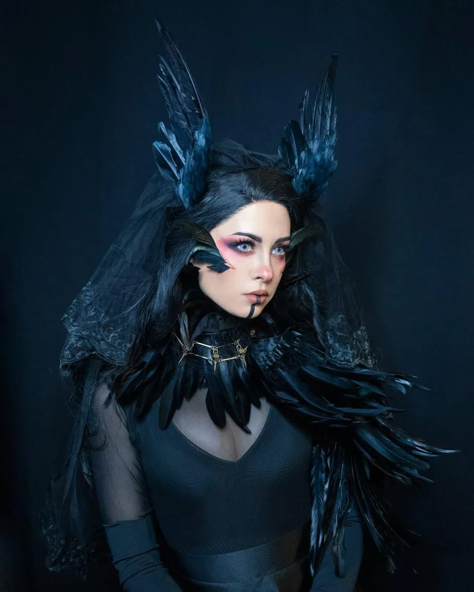 HOMELEX Black Witch Feather Collar Crow Shawl Costume Halloween Swan Wings Accessories Cape for Women