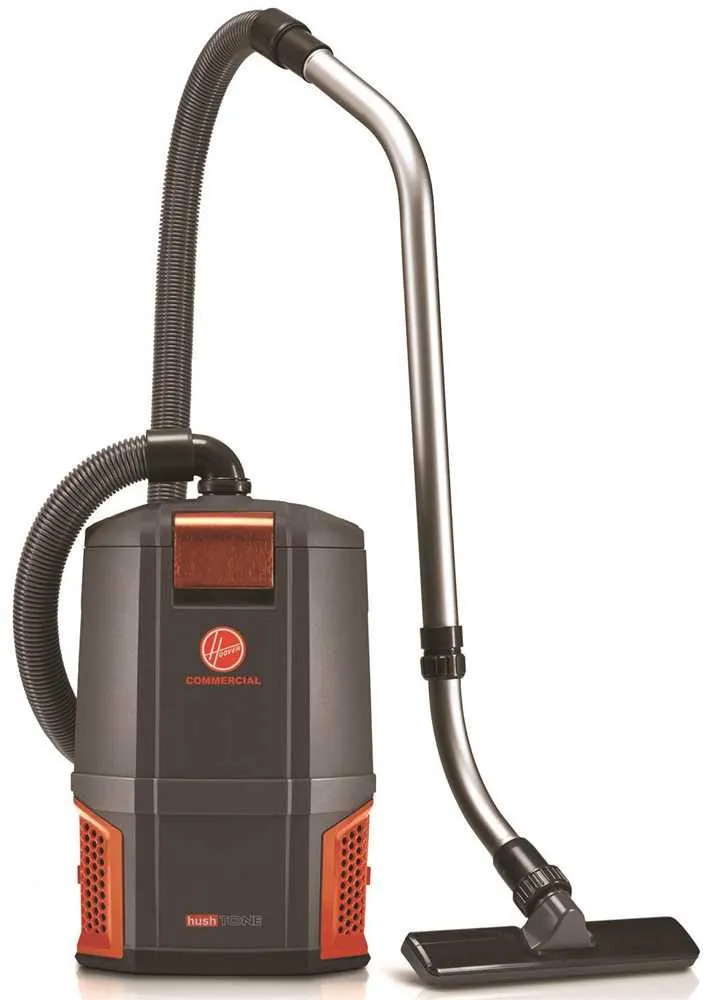 Hoover Commercial HushTone Back Pack 2 Speed Motor with HEPA Filtration and Hexaguard Technology, Extension Wand, Lightweight Design, 6 Quart, CH34006, Black/Orange