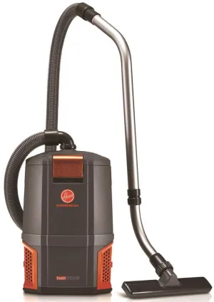 Hoover Commercial HushTone Back Pack 2 Speed Motor with HEPA Filtration and Hexaguard Technology, Extension Wand, Lightweight Design, 6 Quart, CH34006, Black/Orange