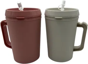 Hospital Insulated Double-Walled Water Pitchers 34 oz capacity With Flexible Straw and Pouring Spout 1 Rose and 1 Grey - (2 Pack)