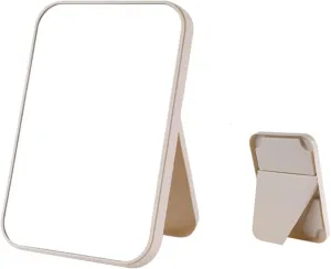 Household Makeup Mirror Desktop Foldable Standing High-Definition Makeup Mirror Portable Square Makeup Mirror (Color : Beige, Size : M)