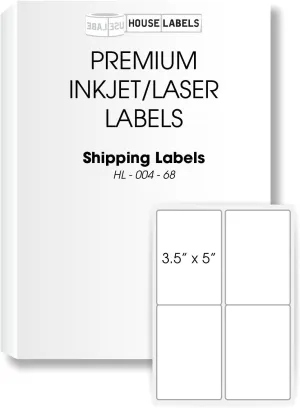 HOUSELABELS 4-up Shipping Labels (3-1/2" x 5") for Laser and Inkjet Printers, 400 Sheets