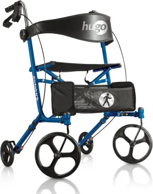 Hugo Mobility Sidekick Foldable Rollator Walker with Seat, Blueberry