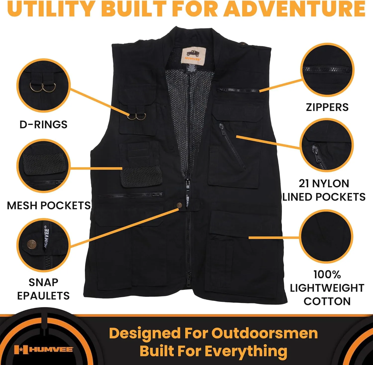 Humvee Photography Utility Vest for Men & Women - Perfect for Safari, Hunting, Fishing, Camping, & Travel - 100% Cotton Gift