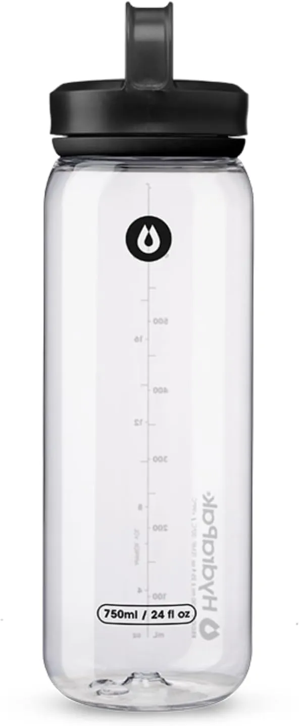 HydraPak Recon Clip & Carry - Wide Mouth Recycled Plastic Water Bottle (24oz) - Eco Friendly, BPA Free, Tethered Cap - Clear