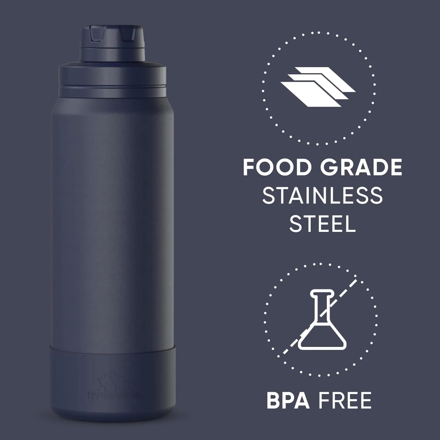 Hydrapeak 26oz Sport Insulated Water Bottle with Chug Lid, Leak & Spill Proof, Keeps Drinks Cold for 24 Hours, Hot for 12 Hours, Premium Stainless Steel Water Bottles (26oz, Navy)