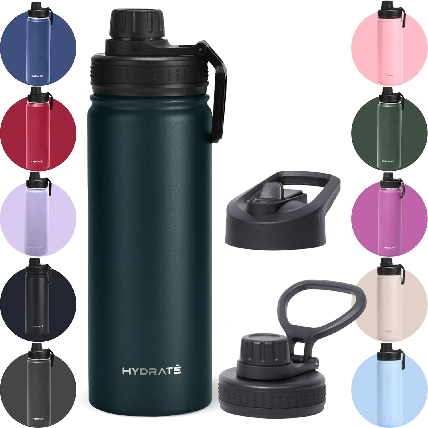 HYDRATE Water Bottle Insulated - Stainless Steel Water Bottles - Reusable Flask with Leak-Proof Design and Convenient Handle - Double Vacuum Insulated Water Bottle