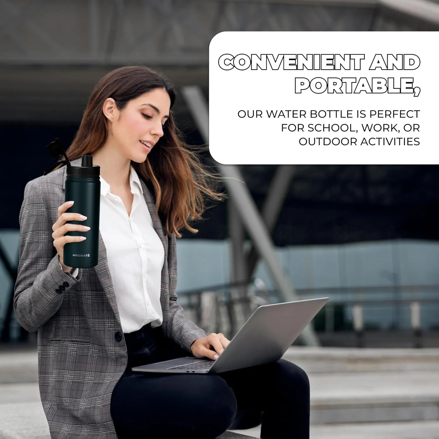 HYDRATE Water Bottle Insulated - Stainless Steel Water Bottles - Reusable Flask with Leak-Proof Design and Convenient Handle - Double Vacuum Insulated Water Bottle