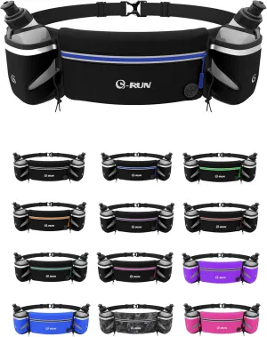 Hydration Running Belt with 2x10oz Bottles - Water Belts for Woman and Men - iPhone Belt for Any Phone Size - Fuel Marathon Waist Pouch for Runners - Jogging Cycling Biking