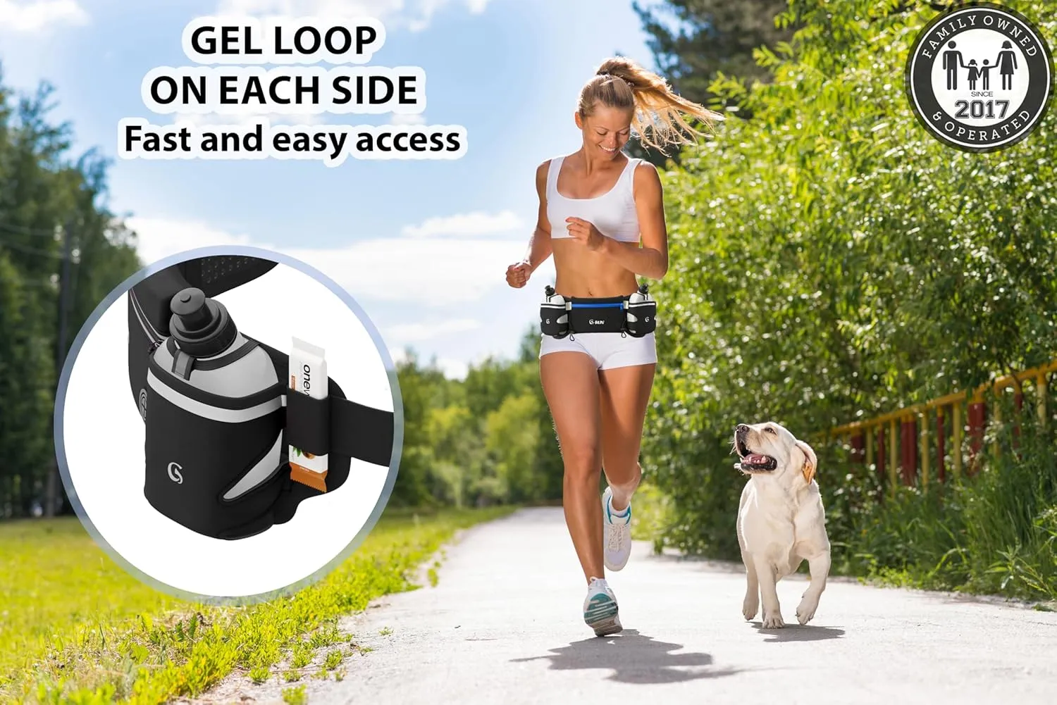 Hydration Running Belt with 2x10oz Bottles - Water Belts for Woman and Men - iPhone Belt for Any Phone Size - Fuel Marathon Waist Pouch for Runners - Jogging Cycling Biking