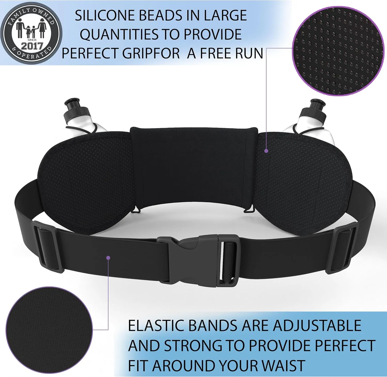 Hydration Running Belt with 2x10oz Bottles - Water Belts for Woman and Men - iPhone Belt for Any Phone Size - Fuel Marathon Waist Pouch for Runners - Jogging Cycling Biking
