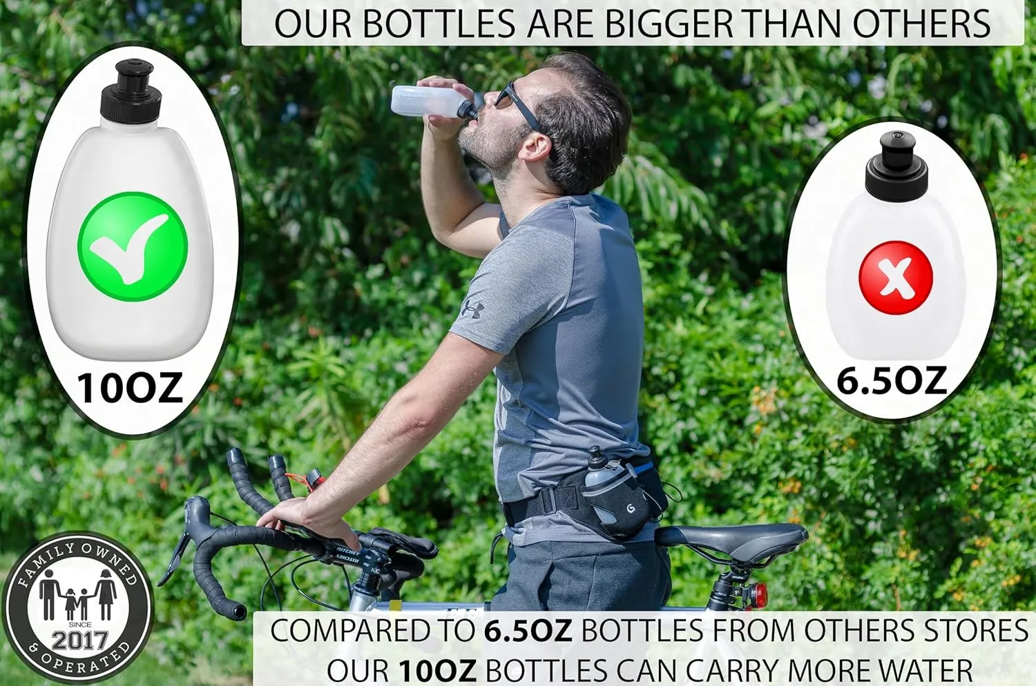 Hydration Running Belt with 2x10oz Bottles - Water Belts for Woman and Men - iPhone Belt for Any Phone Size - Fuel Marathon Waist Pouch for Runners - Jogging Cycling Biking