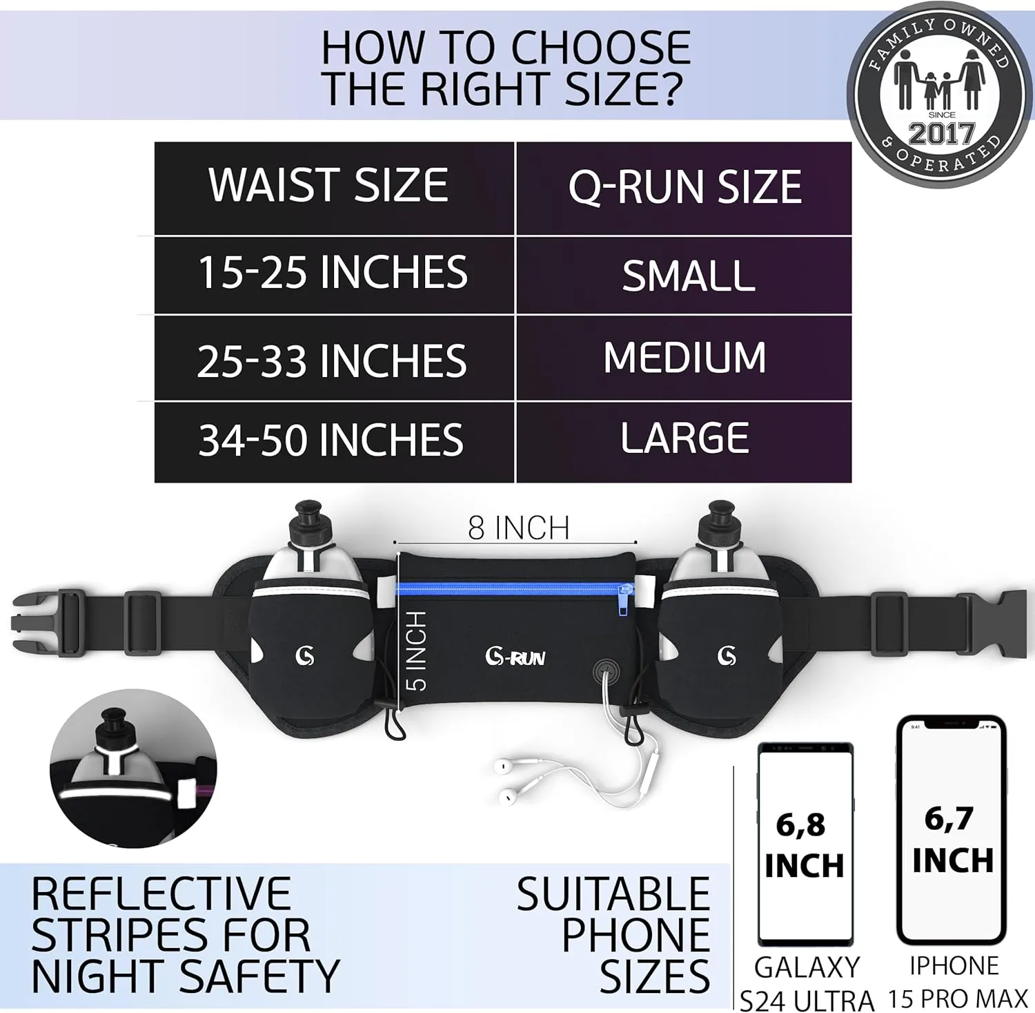 Hydration Running Belt with 2x10oz Bottles - Water Belts for Woman and Men - iPhone Belt for Any Phone Size - Fuel Marathon Waist Pouch for Runners - Jogging Cycling Biking
