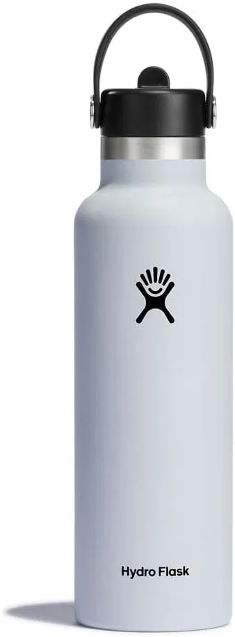 HYDRO FLASK - Water Bottle 621 ml (21 oz) - Vacuum Insulated Stainless Steel Water Bottle with Flex Straw Cap - BPA-Free - Standard Mouth - White