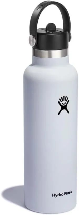 HYDRO FLASK - Water Bottle 621 ml (21 oz) - Vacuum Insulated Stainless Steel Water Bottle with Flex Straw Cap - BPA-Free - Standard Mouth - White
