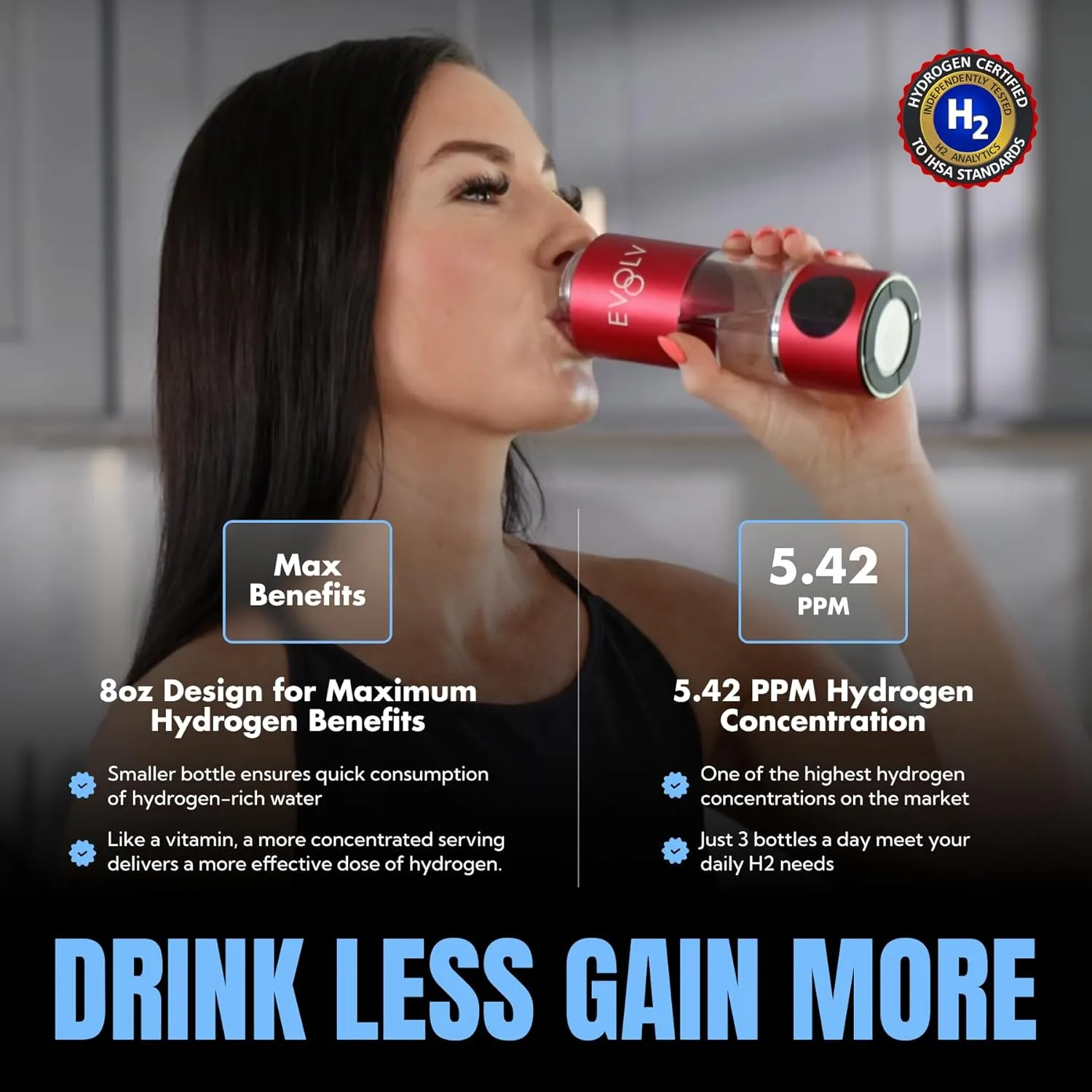 Hydrogen Water Bottle Generator – SPE & PEM Water Ionizer 5.42PPM, Highest H2 Concentration – Portable 8oz Hydrogenated Water Bottle – Leak-Proof Hydrogen Water Machine, Easy to Use – Crimson