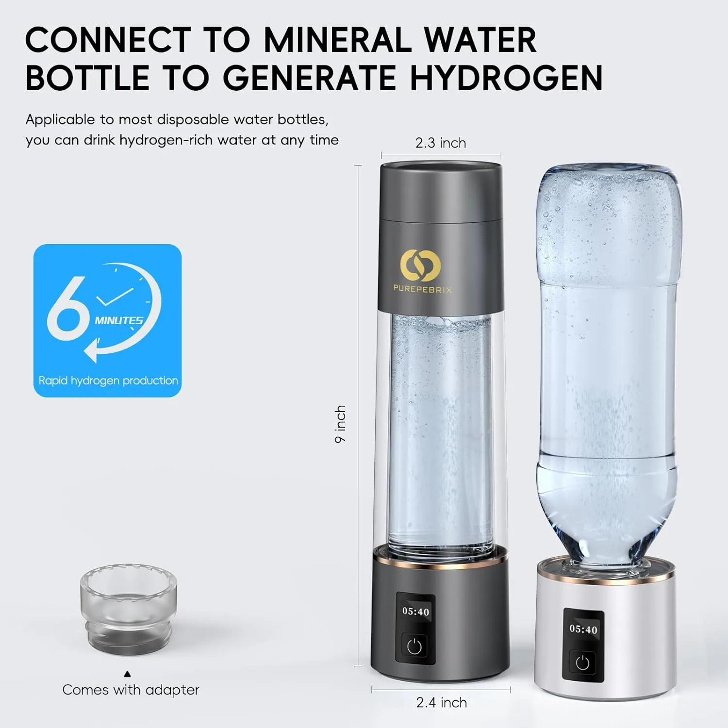 Hydrogen Water Bottle Generator(Silver) - Up to 6360 PPB - Certified H2 Generator- SPE/PEM Technology - - Portable Hydration & Healthy Gift