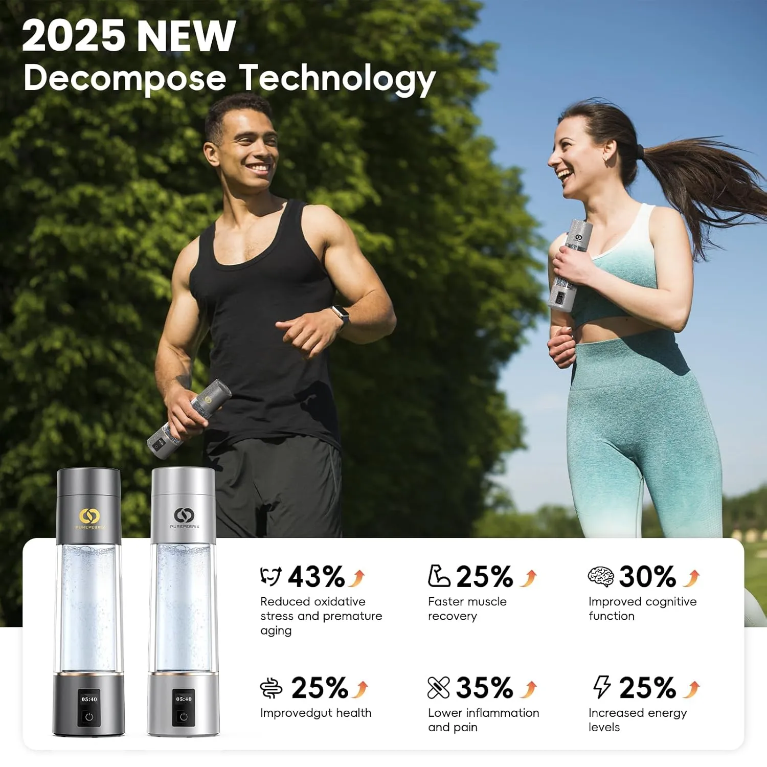 Hydrogen Water Bottle Generator(Silver) - Up to 6360 PPB - Certified H2 Generator- SPE/PEM Technology - - Portable Hydration & Healthy Gift