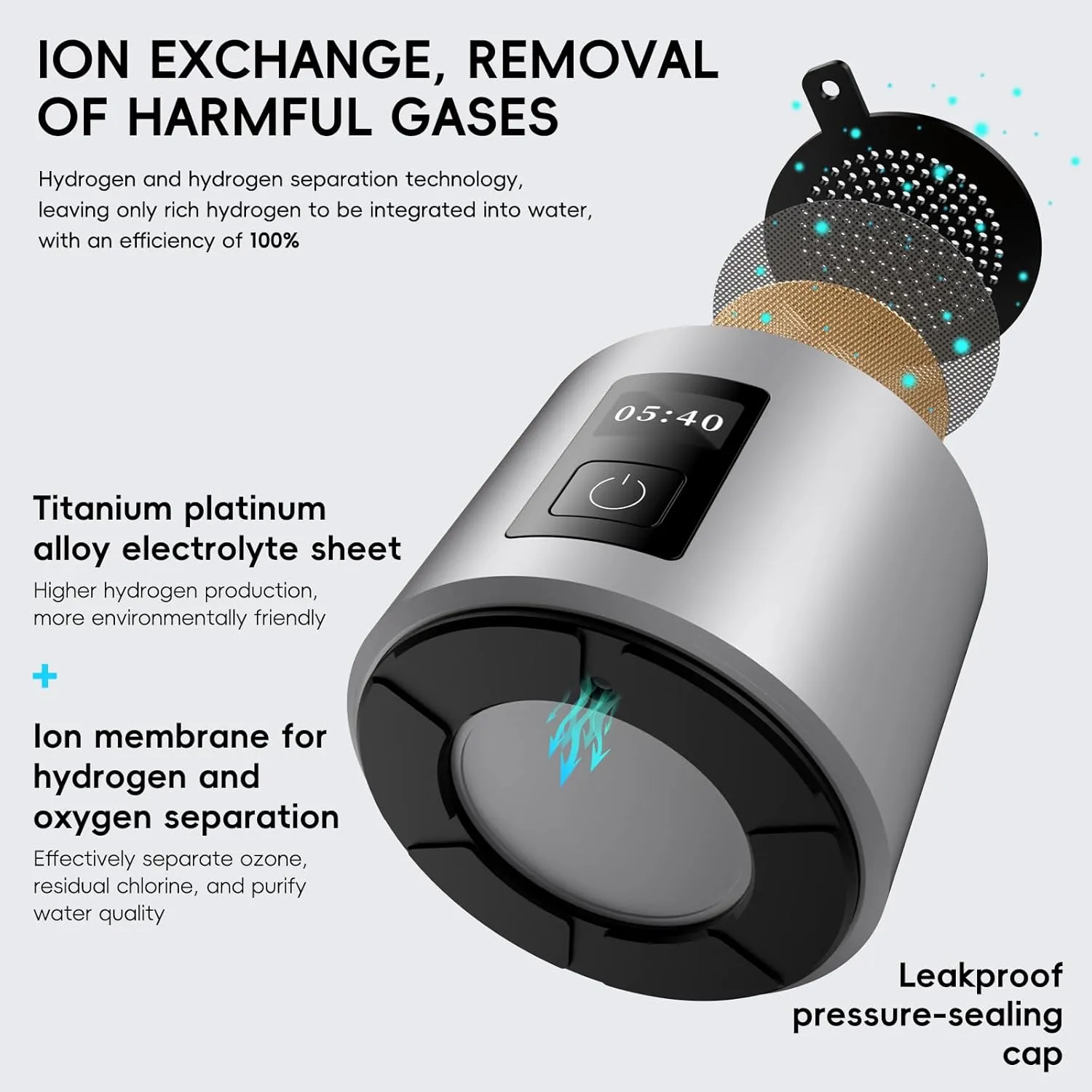 Hydrogen Water Bottle Generator(Silver) - Up to 6360 PPB - Certified H2 Generator- SPE/PEM Technology - - Portable Hydration & Healthy Gift