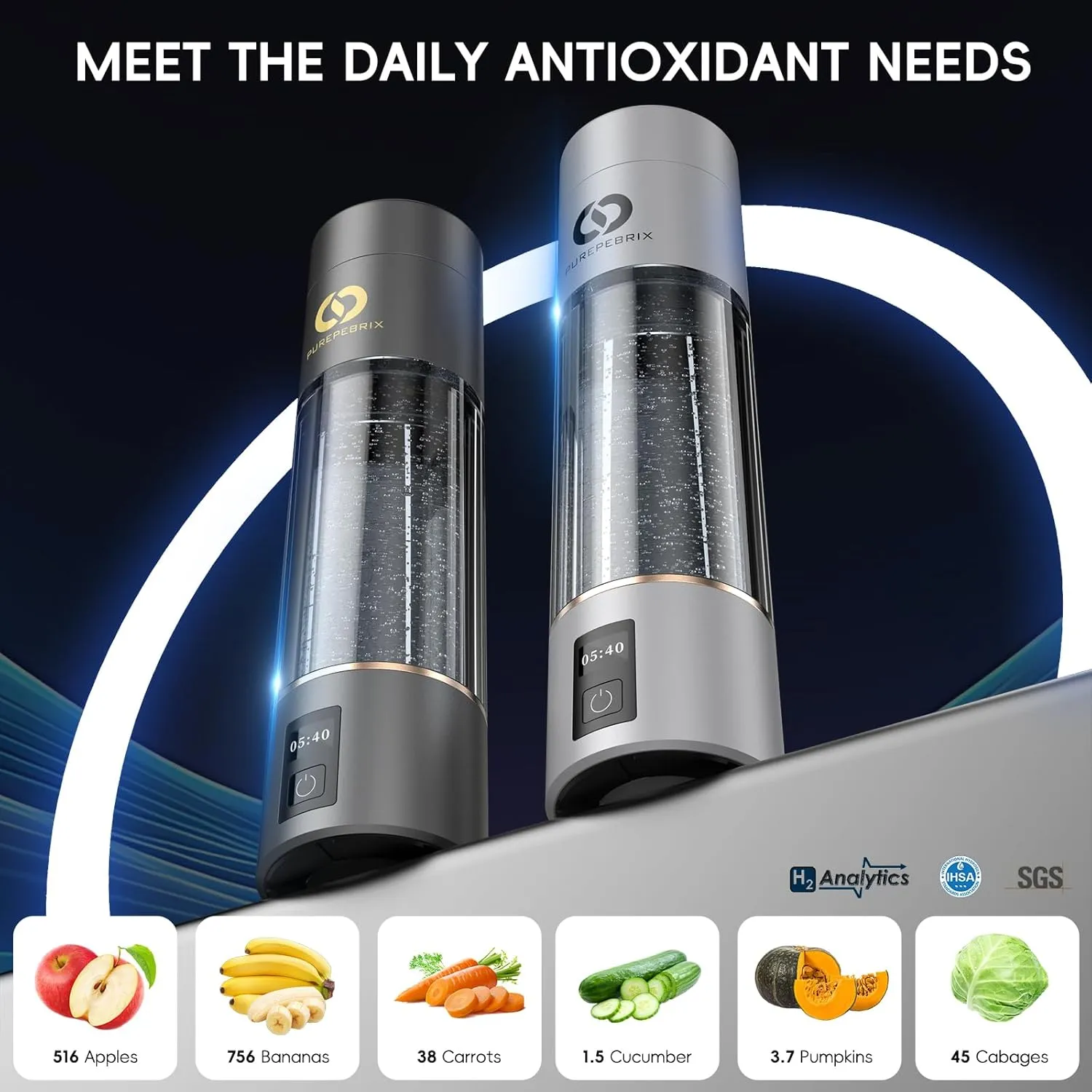Hydrogen Water Bottle Generator(Silver) - Up to 6360 PPB - Certified H2 Generator- SPE/PEM Technology - - Portable Hydration & Healthy Gift