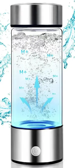 Hydrogen Water Bottle with PEM SPE Technology, Glass Kangen Water Machine, Rechargeable Hydrogen Water Generator, Hydrogen Water Ionizer Machine for Home Office Travel(Silver)