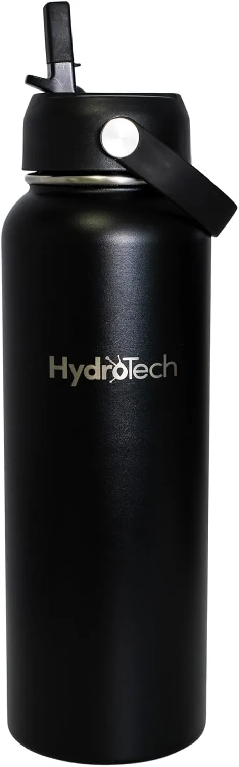 HydroTech Stainless Steel Leak Proof Water Bottle with Double Wall Insulation and 2 Lids (Straw Lid) - 40 OZ.
