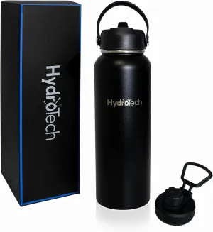 HydroTech Stainless Steel Leak Proof Water Bottle with Double Wall Insulation and 2 Lids (Straw Lid) - 40 OZ.