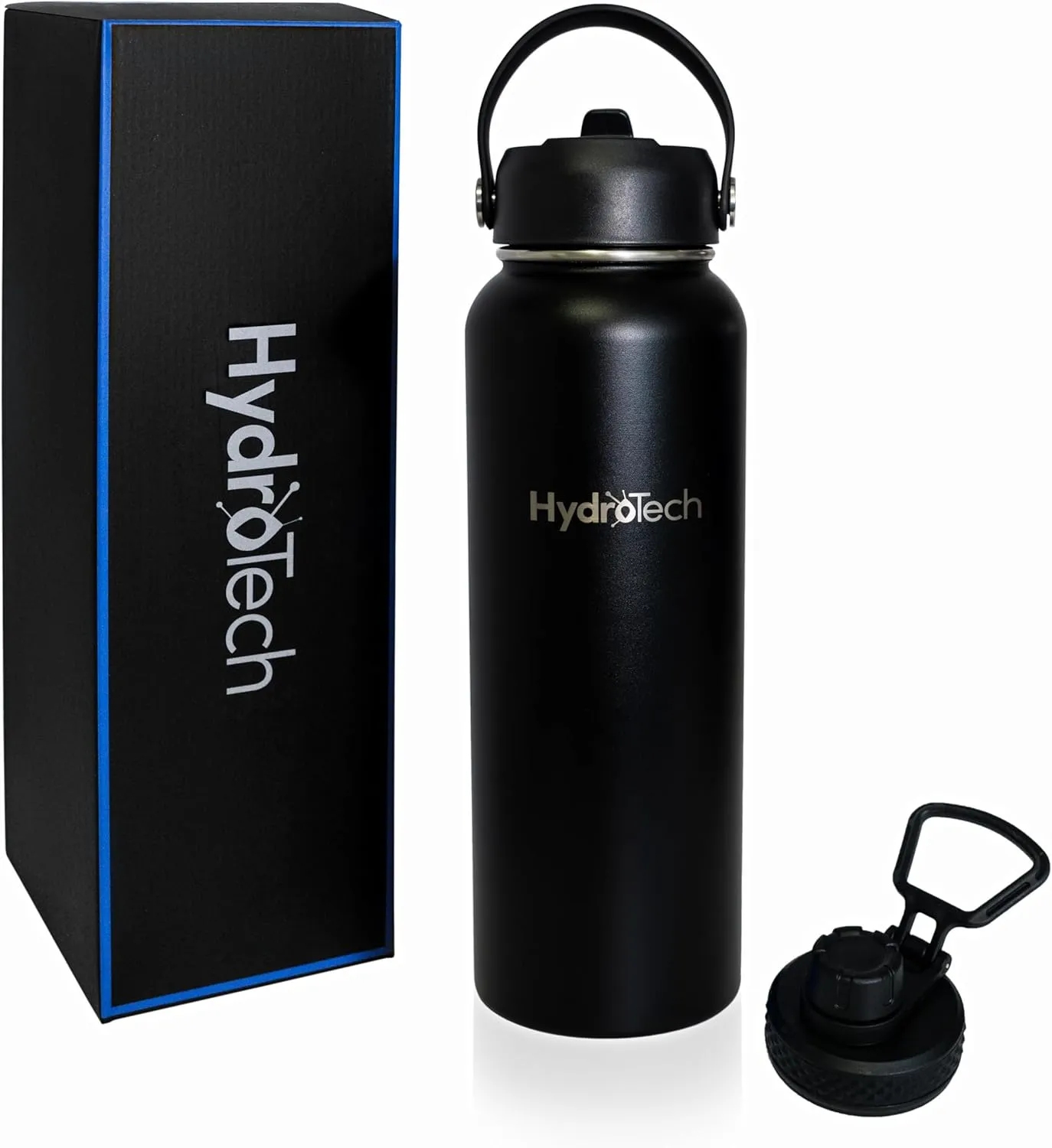 HydroTech Stainless Steel Leak Proof Water Bottle with Double Wall Insulation and 2 Lids (Straw Lid) - 40 OZ.