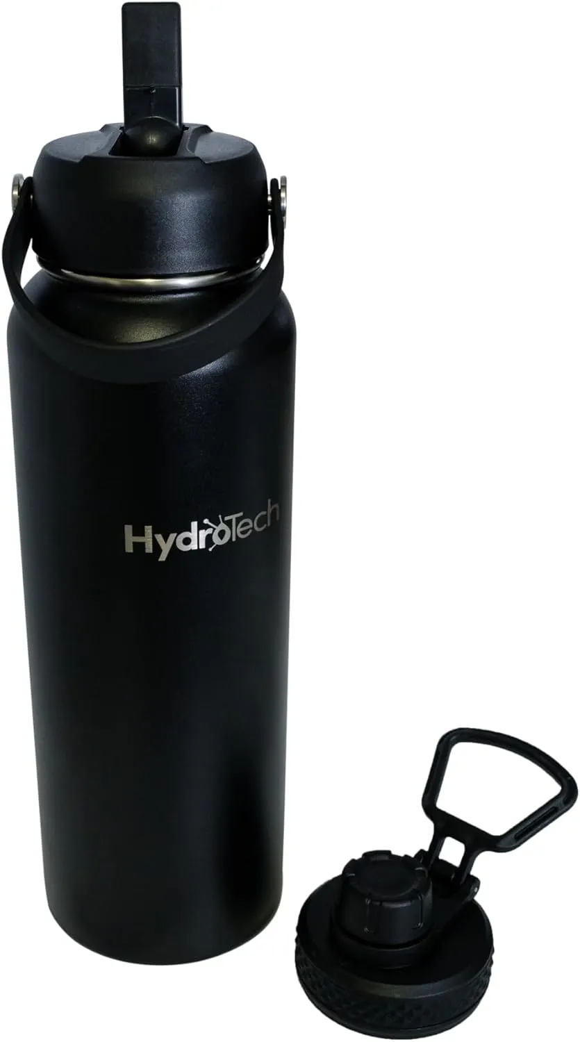 HydroTech Stainless Steel Leak Proof Water Bottle with Double Wall Insulation and 2 Lids (Straw Lid) - 40 OZ.
